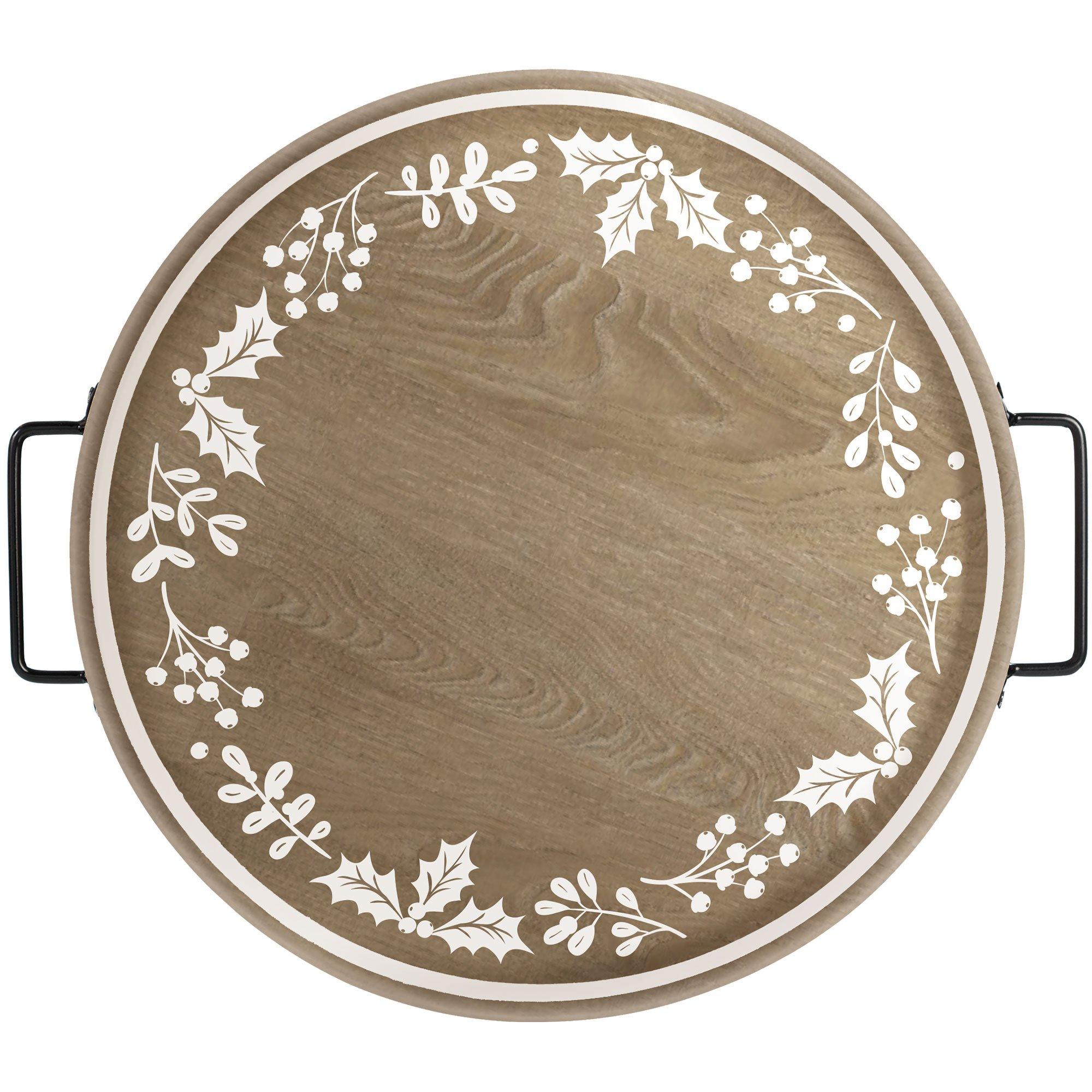 Holly Garland Christmas Wood Serving Tray, 13.5in Party City