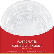 Dancing Snowflakes Clear Plastic Dinner (10.5in) & Dessert (7.5in) Plates, 20ct