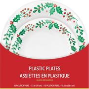 Christmas Holly White Plastic Dinner (10.5in) & Dessert (7.5in) Plates, 20ct