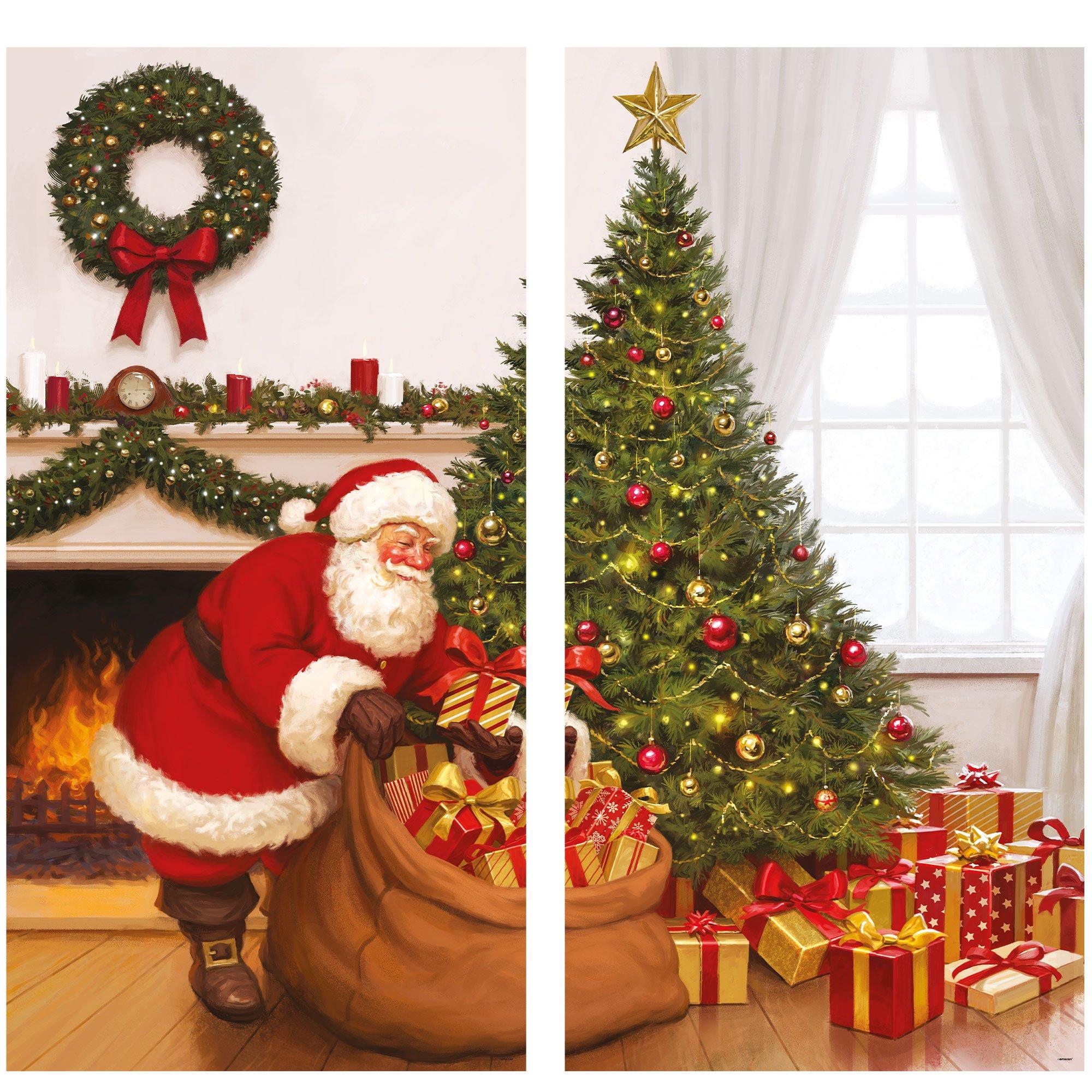 Santa Comes On Christmas Plastic Scene Setter, 2pc, 65in X 65in | Party ...