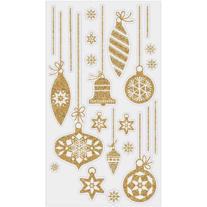 Glitter Gold Christmas Ornament Vinyl Cling Decals, 17pc