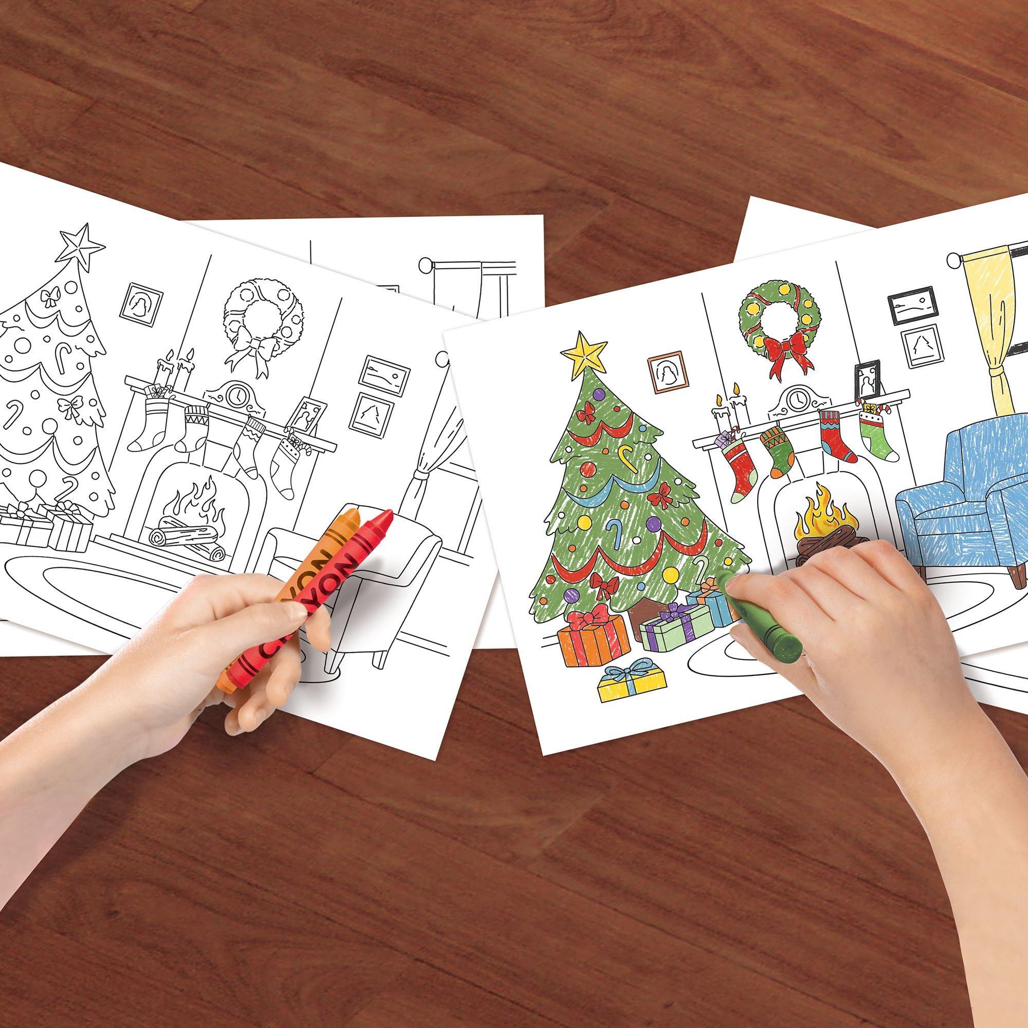 Christmas Tree & Fireplace Coloring Paper Placemats, 16in x 11in