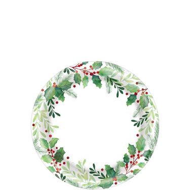 Traditional Holly Christmas Paper Dessert Plates, 6.75in, 50ct