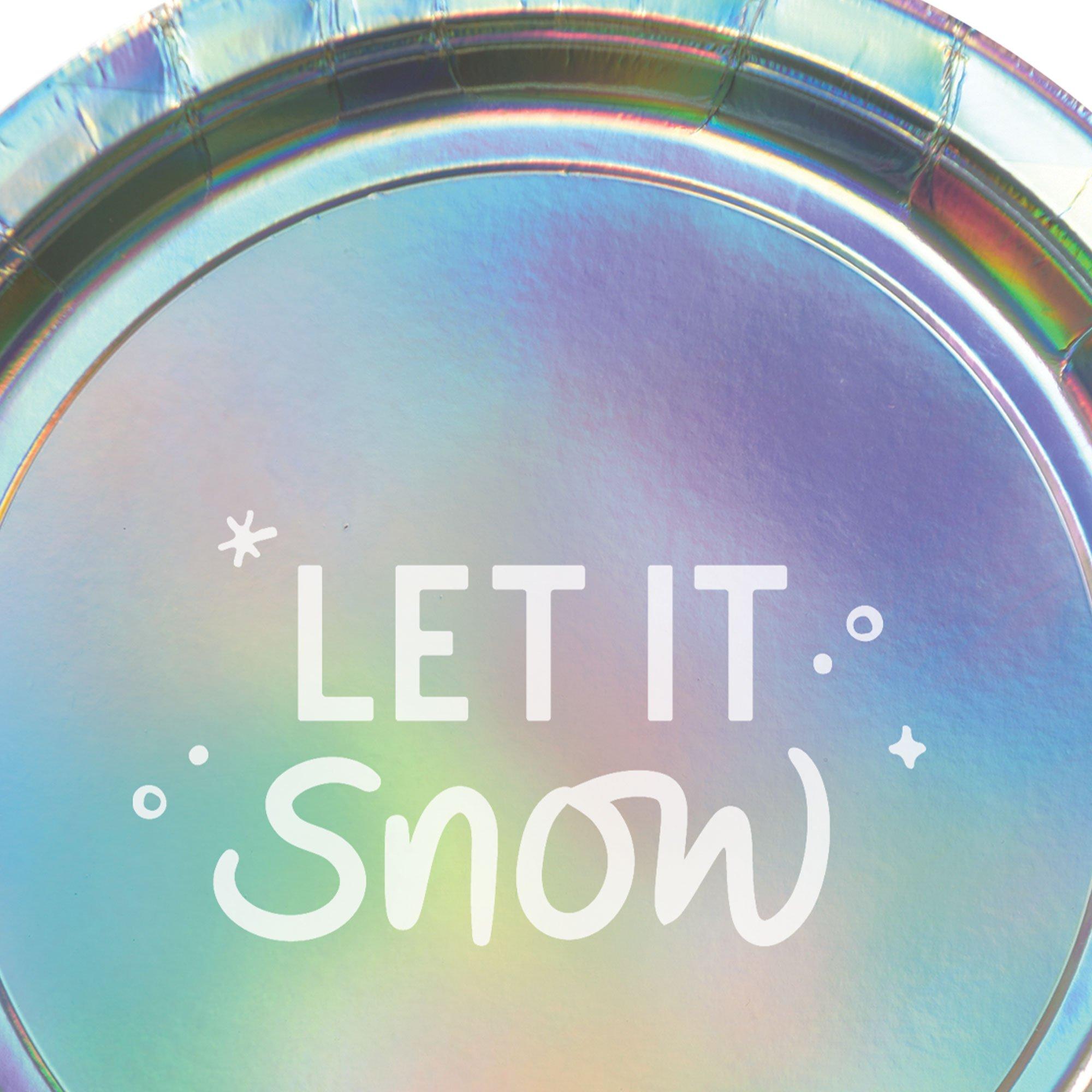 Iridescent Let It Snow Paper Dessert Plates, 7in, 8ct