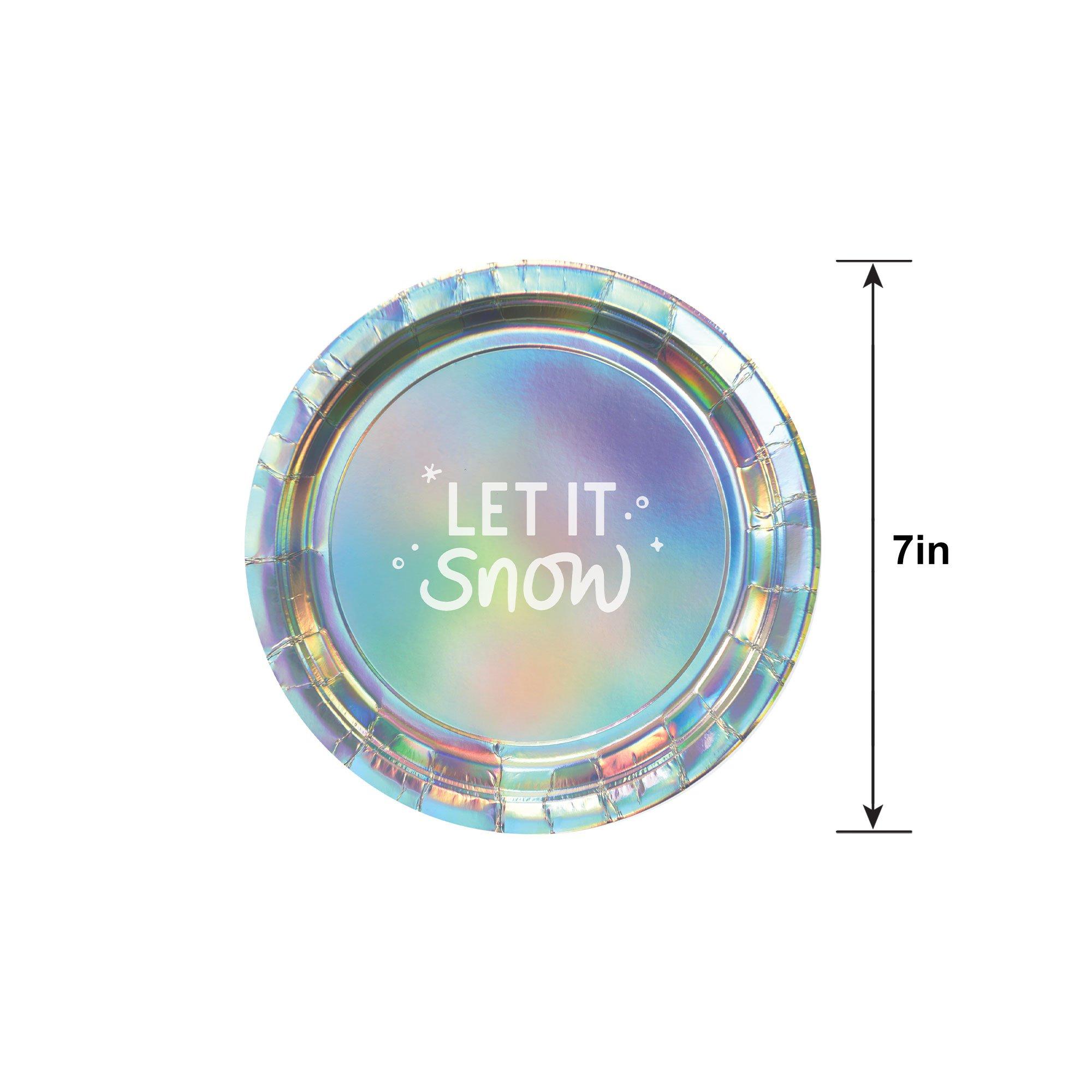 Iridescent Let It Snow Paper Dessert Plates, 7in, 8ct