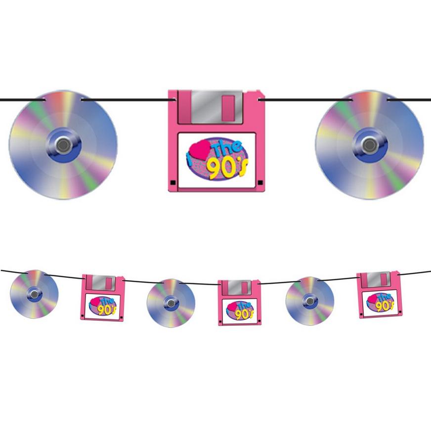 I Love the 90s CD & Floppy Disk Cardstock Banner, 5ft
