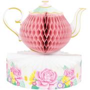 Pink Tea Pot Honeycomb Paper Centerpiece, 9.5in x 10in - Floral Tea Party