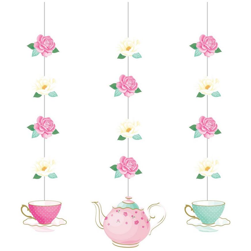 Floral Tea Party Cardstock String Decorations, 36in, 3ct