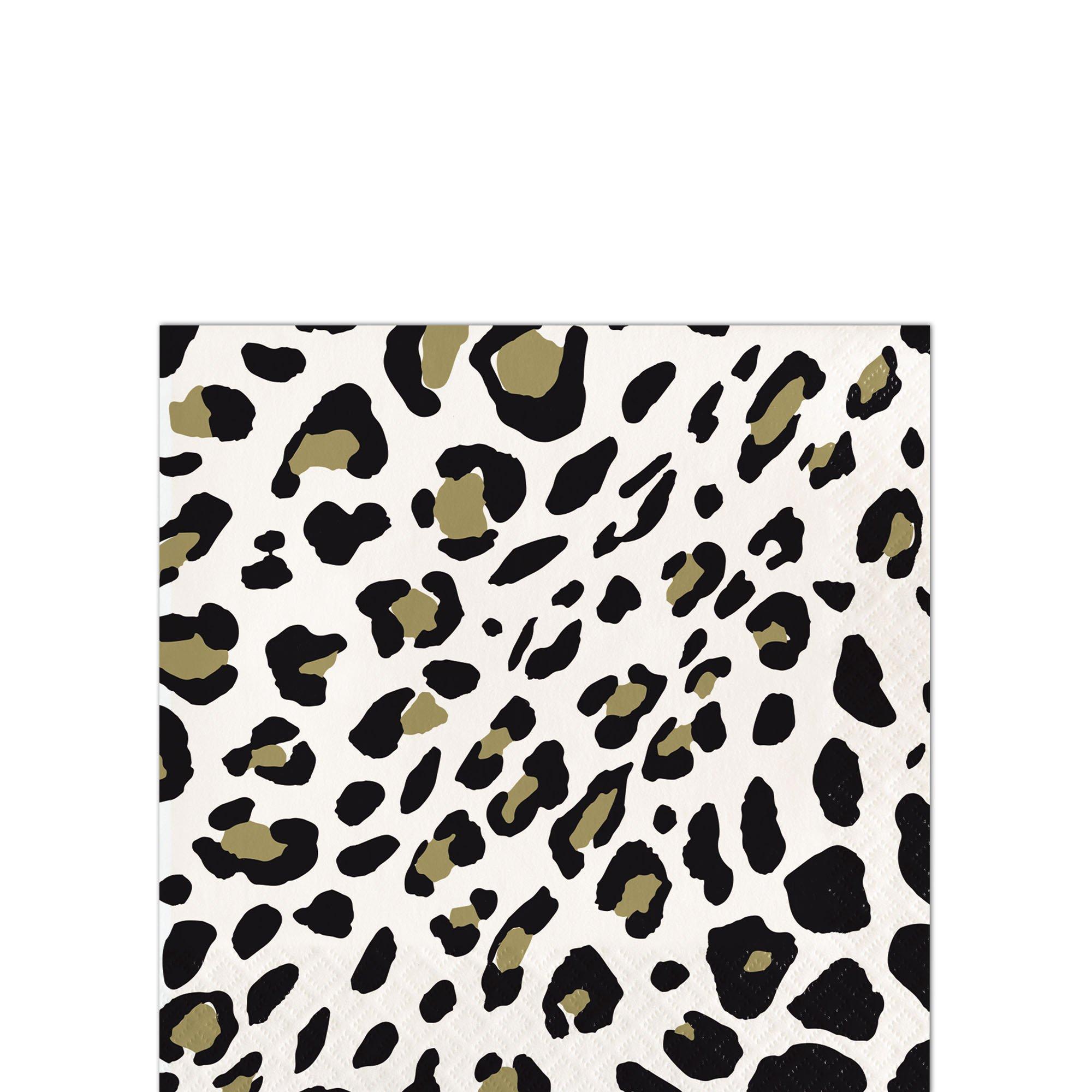 Black & Metallic Gold Leopard Print Paper Beverage Napkins, 5in, 16ct ...