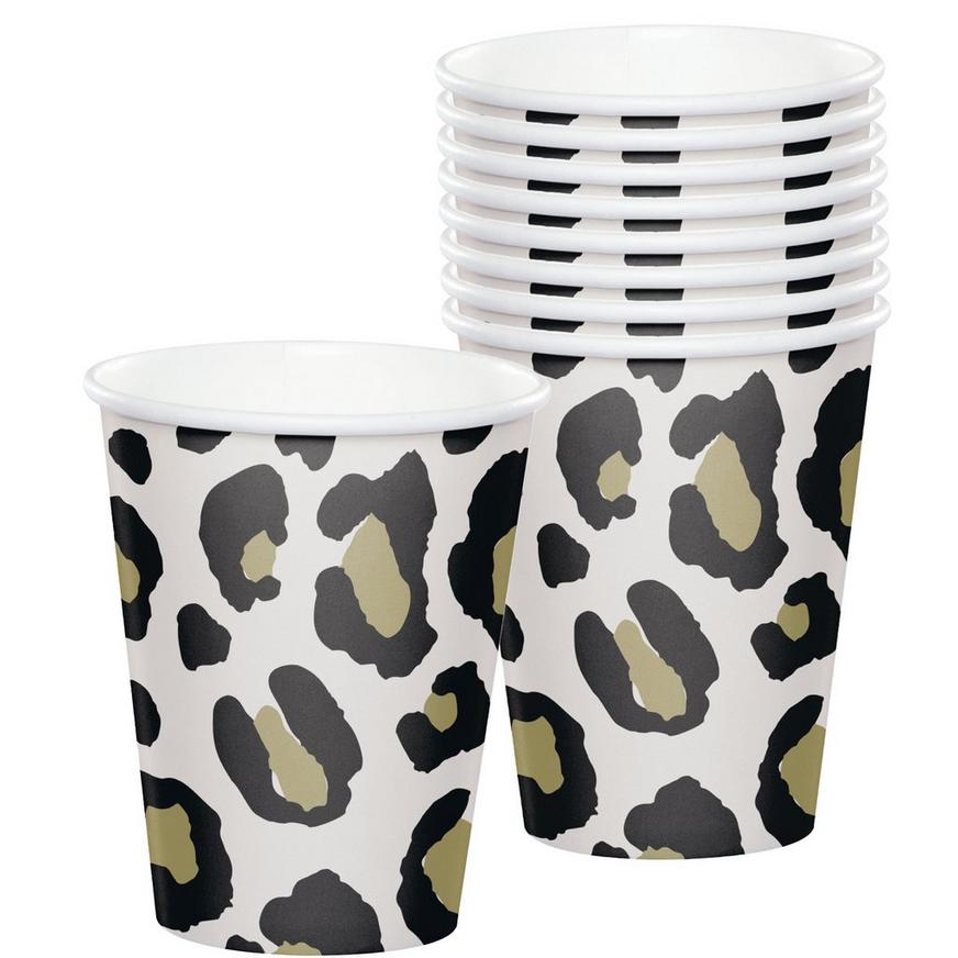 Black & Gold Leopard Print Paper Cups, 9oz, 8ct