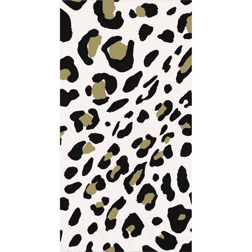 Black & Metallic Gold Leopard Print Paper Guest Towels, 4in x 8in, 16ct