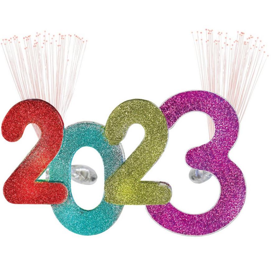 Multicolor Glitter 2023 Light-Up Spray Plastic Glasses