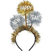 Silver & Gold Happy New Year Tinsel Pom Pom Headband