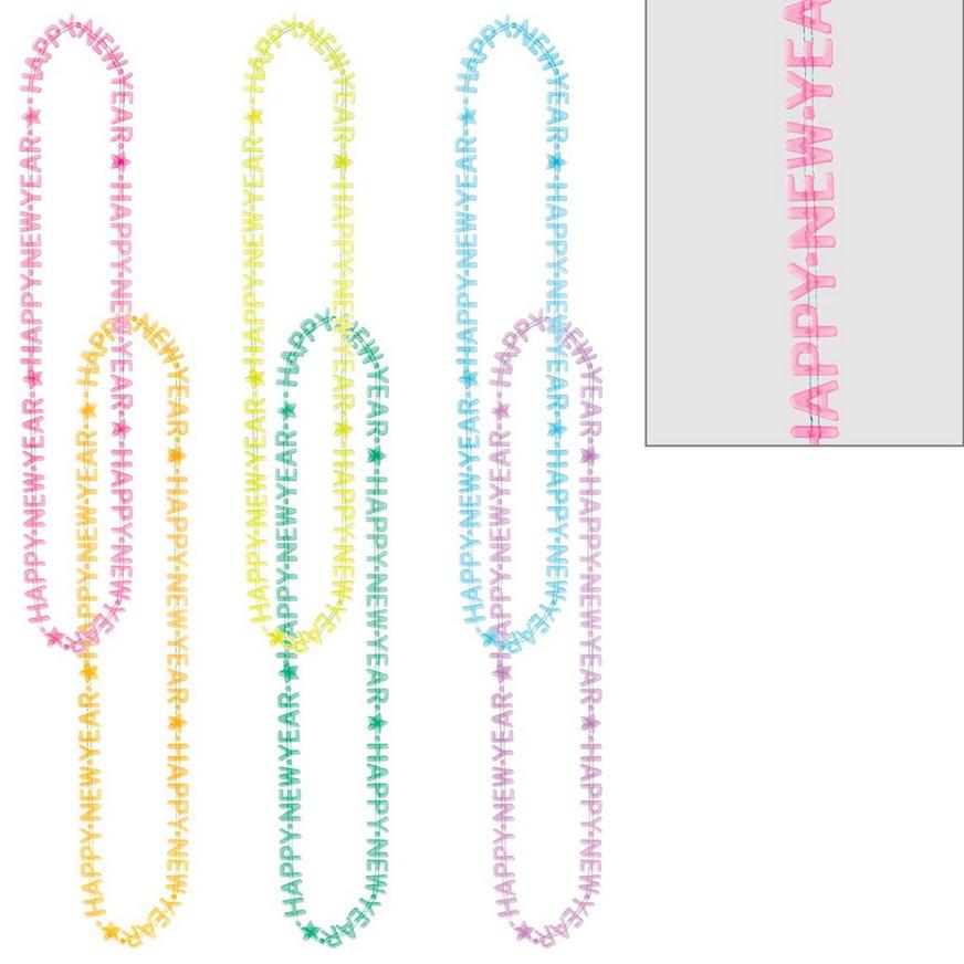Glow-in-the-Dark Happy New Year Necklaces, 6ct