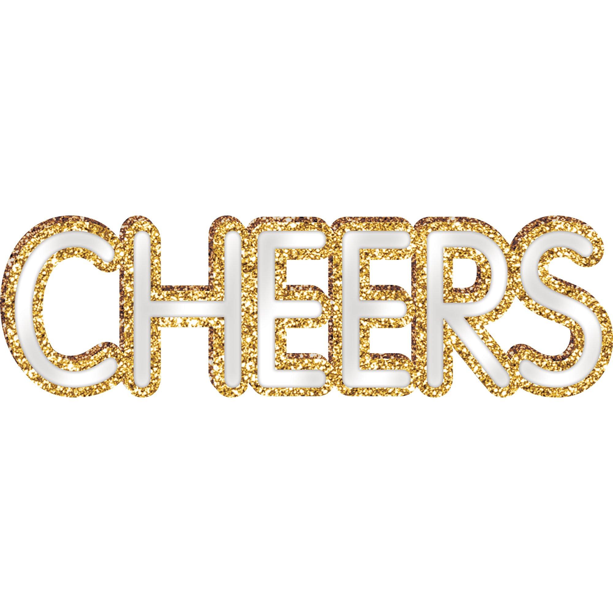 Mirrored & Gold Glitter Cheers Standing MDF Sign, 15.5in x 4.5in
