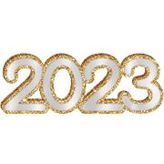 Mirrored & Gold Glitter 2023 MDF Standing Sign, 13.75in x 5in