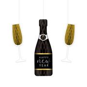 Champagne & Flute New Year's Eve Honeycomb Decorations, 3pc