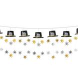 Black, Silver & Gold Top Hat New Year's Eve Garland, 12ft