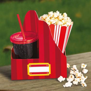 Movie Night Cardstock Snack Trays with Handle Drink Holder, 10ct