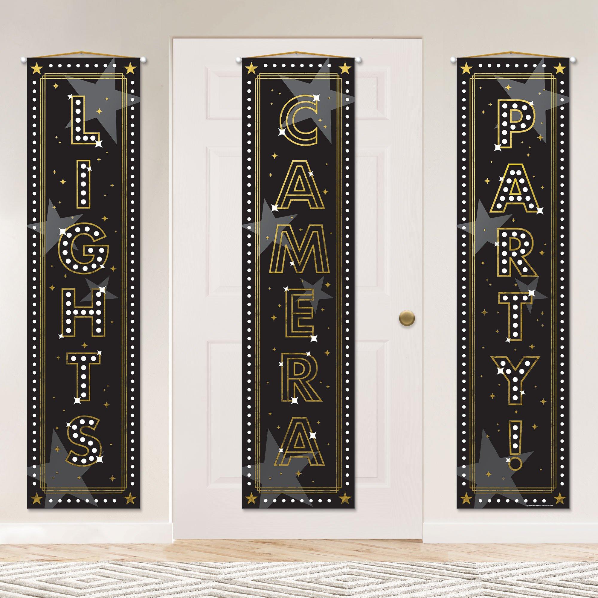 Metallic Lights Camera Party Foil & Plastic Vertical Banners, 15in x 60in, 3ct - Awards Night