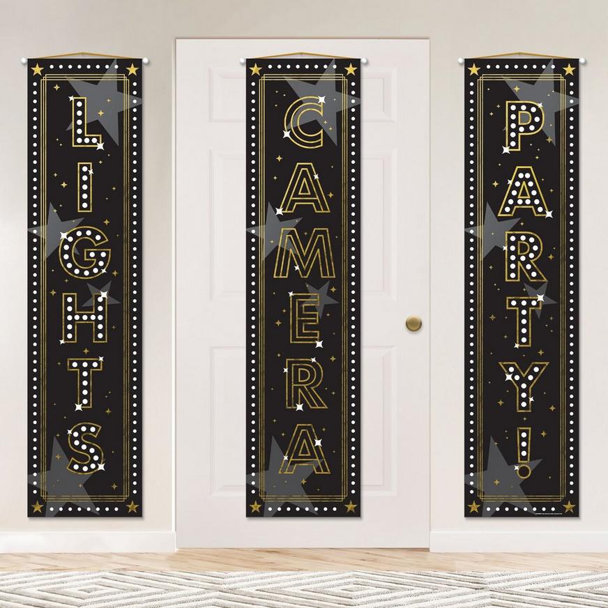 Metallic Lights Camera Party Foil & Plastic Vertical Banners, 15in x 60in, 3ct - Awards Night