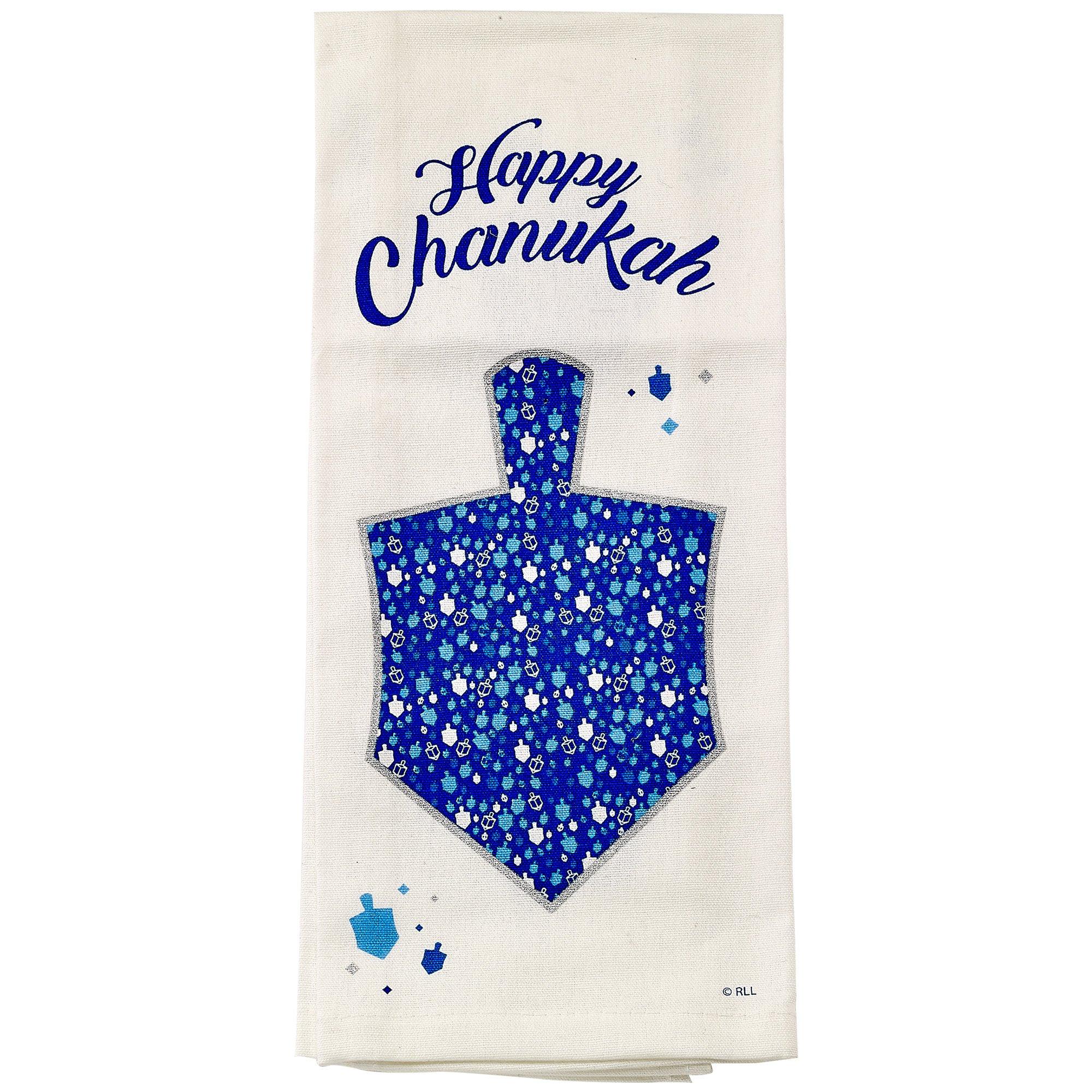 Dreidel Mosaic Happy Chanukah Fabric Hand Towel, 15in x 25in