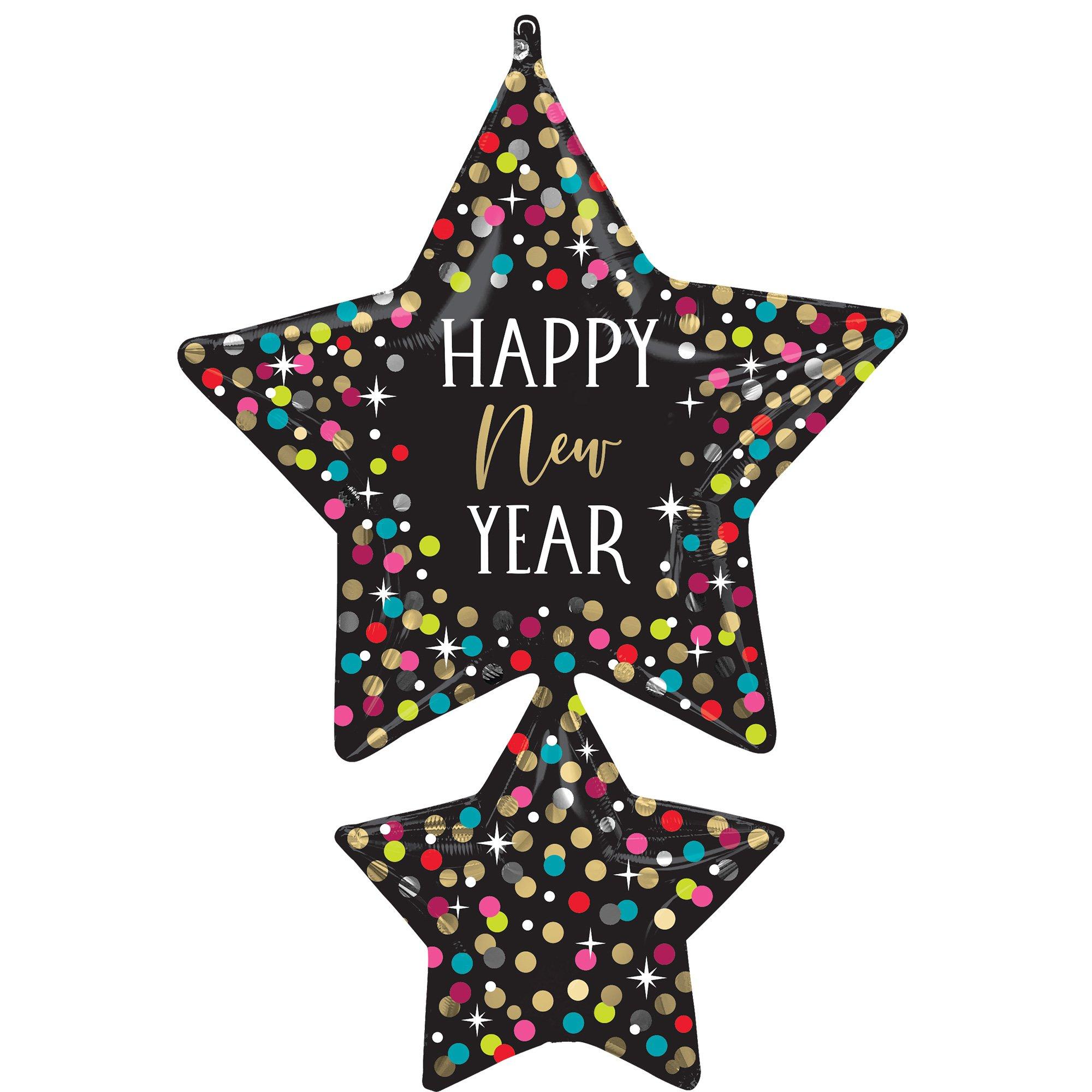 Happy New Year Star Cluster Foil Balloon, 26in x 37in - Colorful