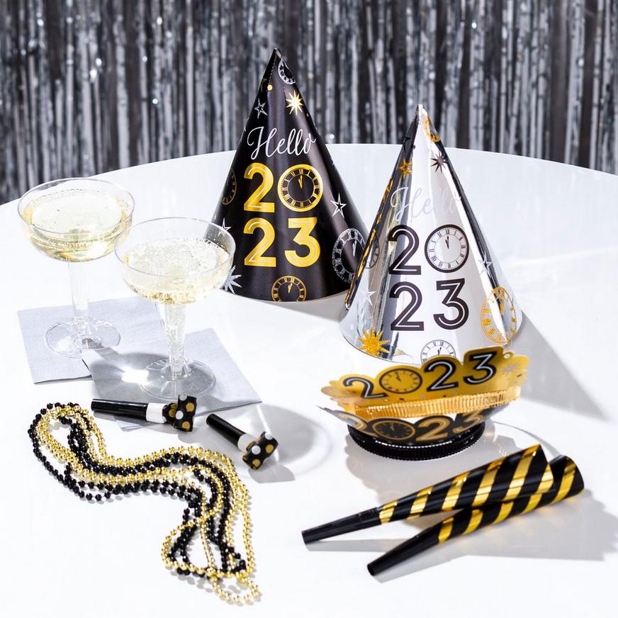 Kit for 4 - Black, Silver & Gold New Year's Eve 2023 Party Kit, 12pc