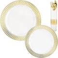 White & Gold Dot & Square Patterned Premium Plastic Tableware Kit for 20 Guests