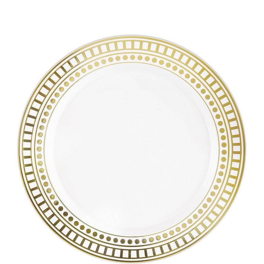 White & Gold Dot & Square Patterned Premium Plastic Tableware Kit for 20 Guests