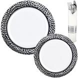 White & Silver Mosaic Premium Plastic Tableware Kit for 20 Guests