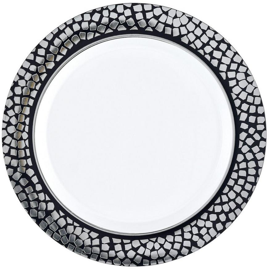White & Silver Mosaic Premium Plastic Tableware Kit for 20 Guests