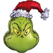 Smiling Grinch Head Foil Balloon, 26in x 29in - Dr. Seuss How the Grinch Stole Christmas