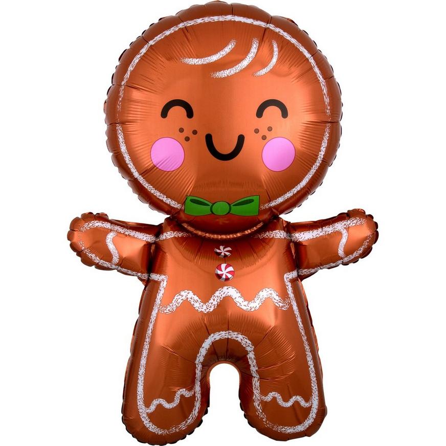 Happy Gingerbread Man-Shaped Holiday Foil Balloon, 22in x 31in | Party City