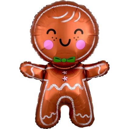 Happy Gingerbread Man-Shaped Holiday Foil Balloon, 22in x 31in