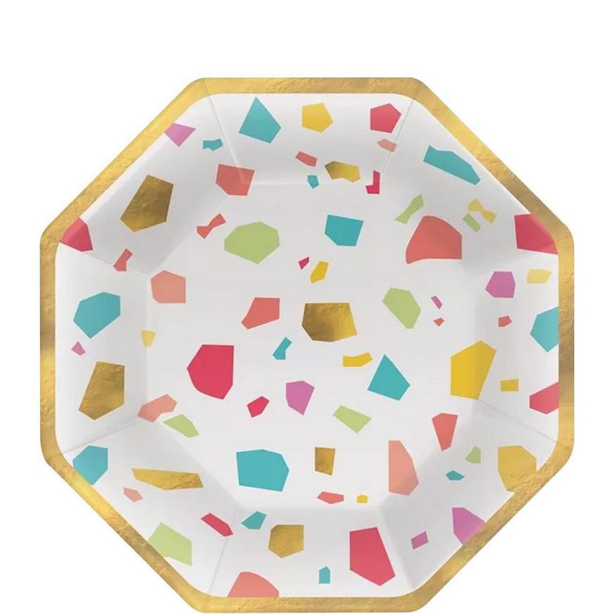 Metallic Rainbow Terrazzo Octagonal Paper Dessert Plates, 7in, 20ct
