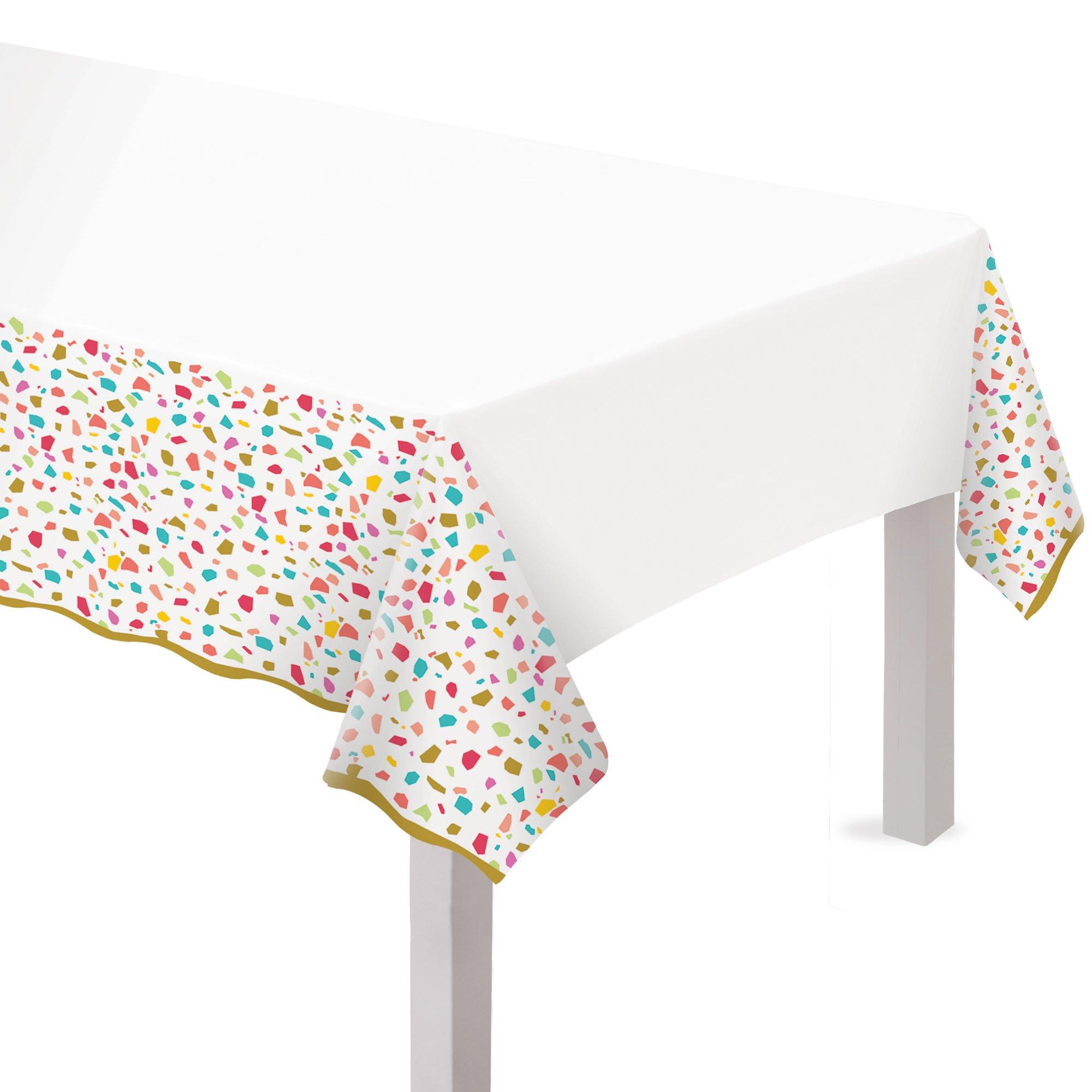 Rainbow Terrazzo Plastic Table Cover, 54in x 102in