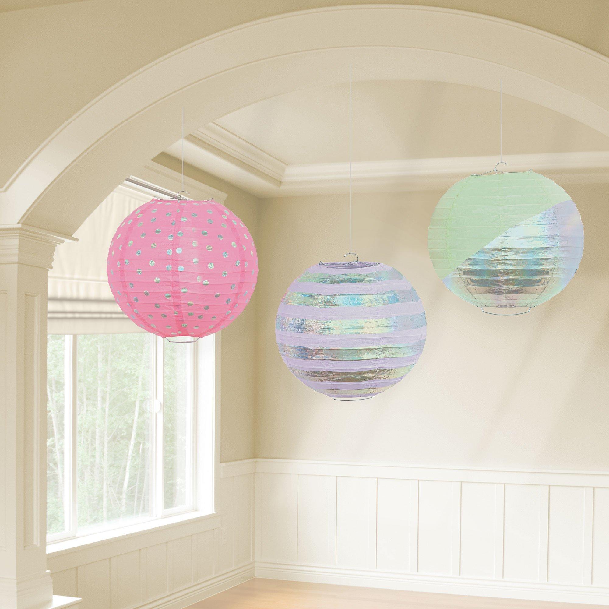 Iridescent Paper Lanterns, 9.5in, 3ct