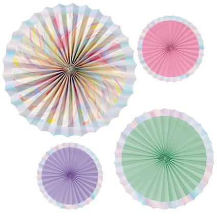 Pastel Marble Fan Cardstock Decorations, 4ct