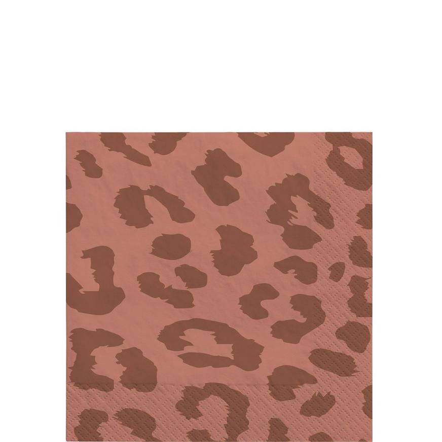 Rose Gold Leopard Print Paper Beverage Napkins, 5in, 40ct