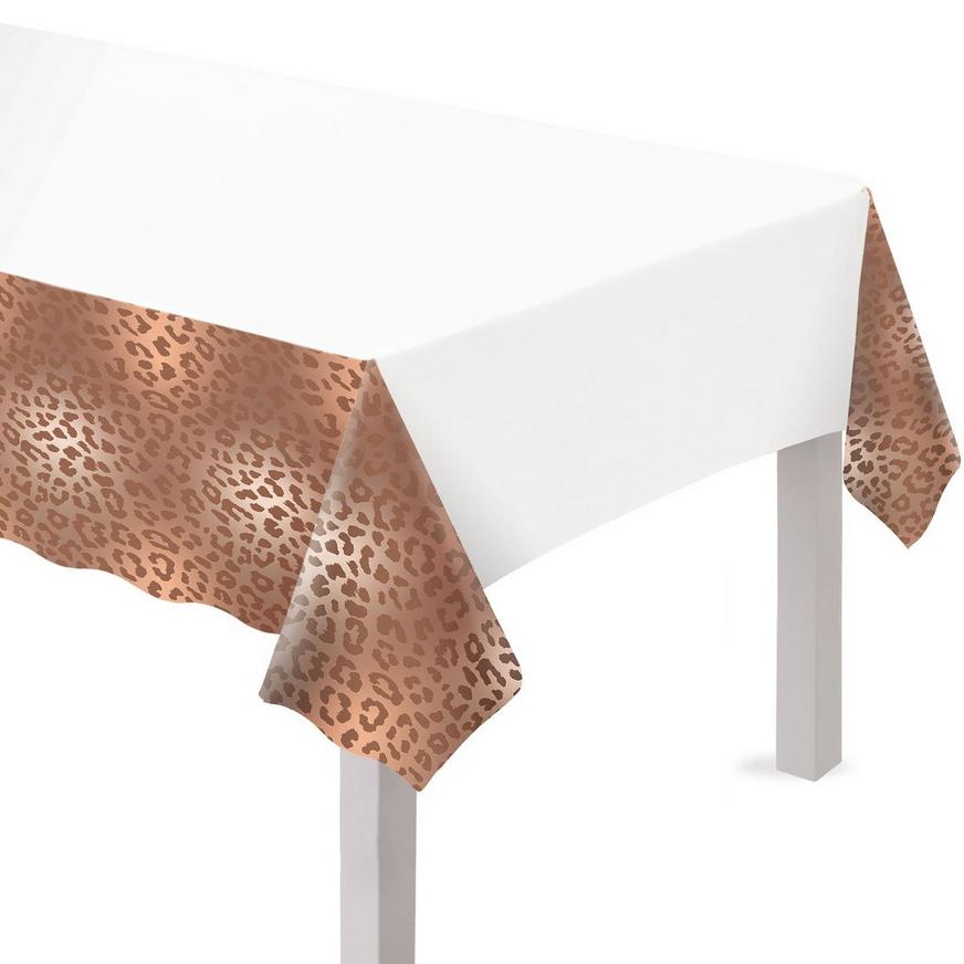 Rose Gold Leopard Print Plastic Table Cover, 54in x 102in