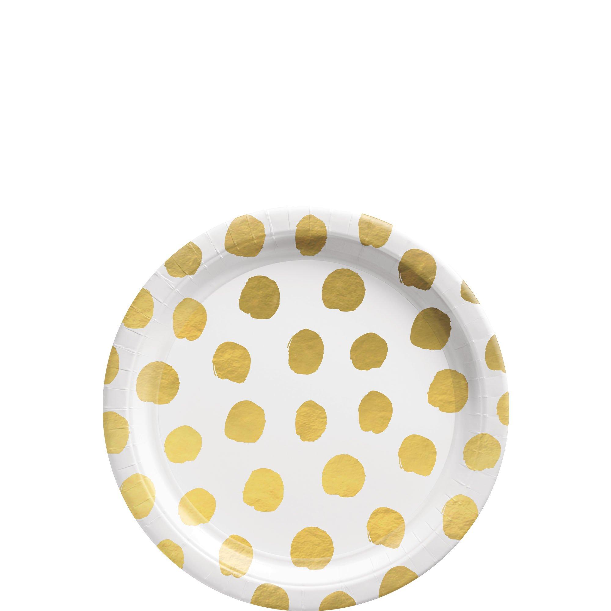 10pcs Gold Foil Polka Dots Disposable Thick Paper Plates For Cake