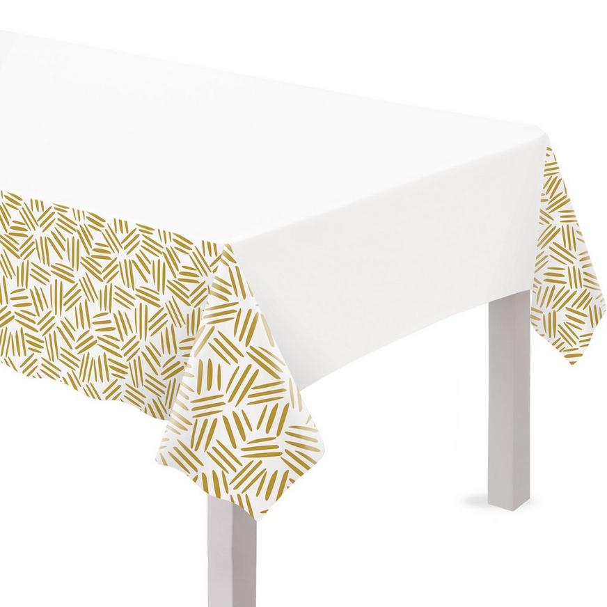 Gold Line Motif Plastic Table Cover, 54in x 102in