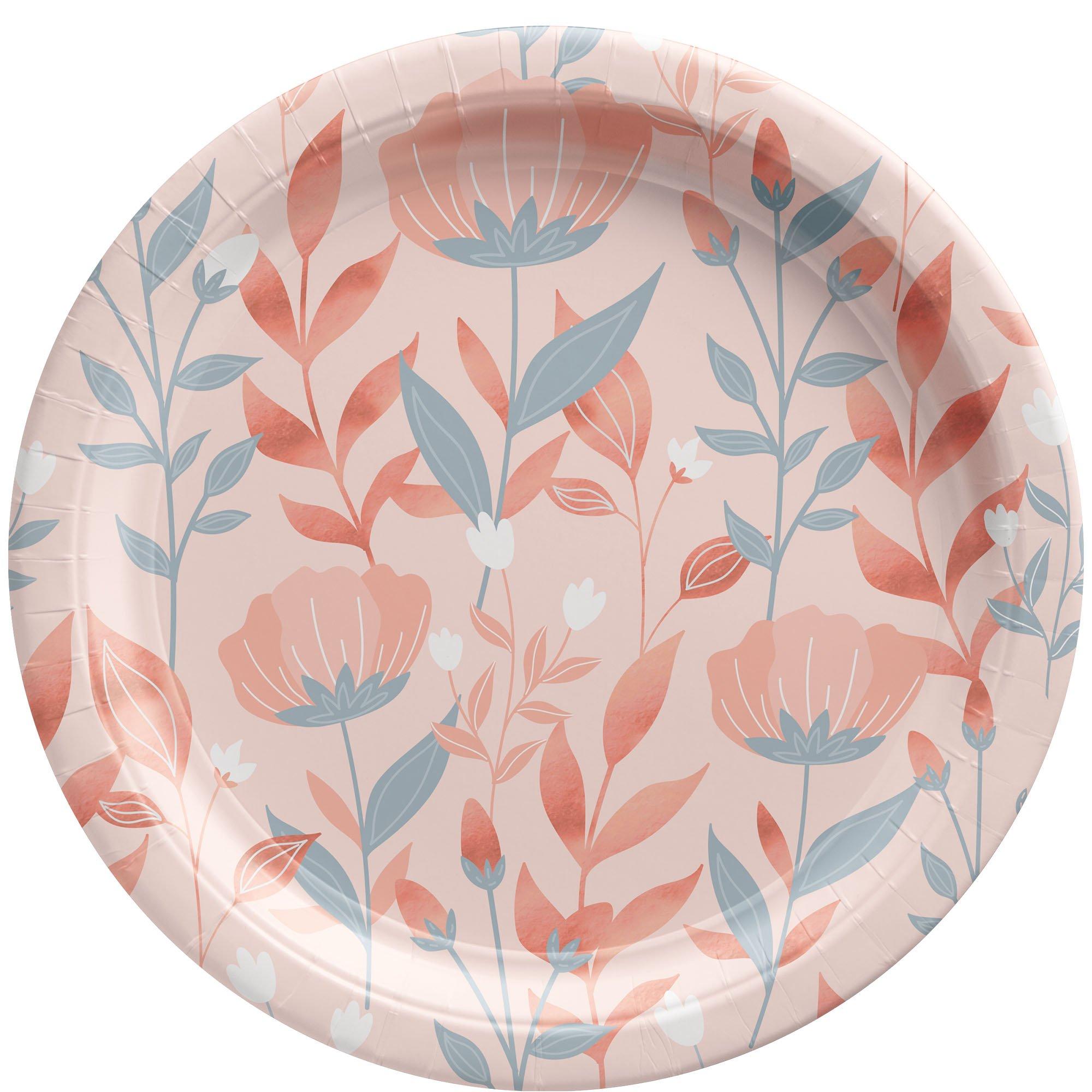 Metallic Rose Gold Floral Paper Dinner Plates, 10in, 20ct Party City