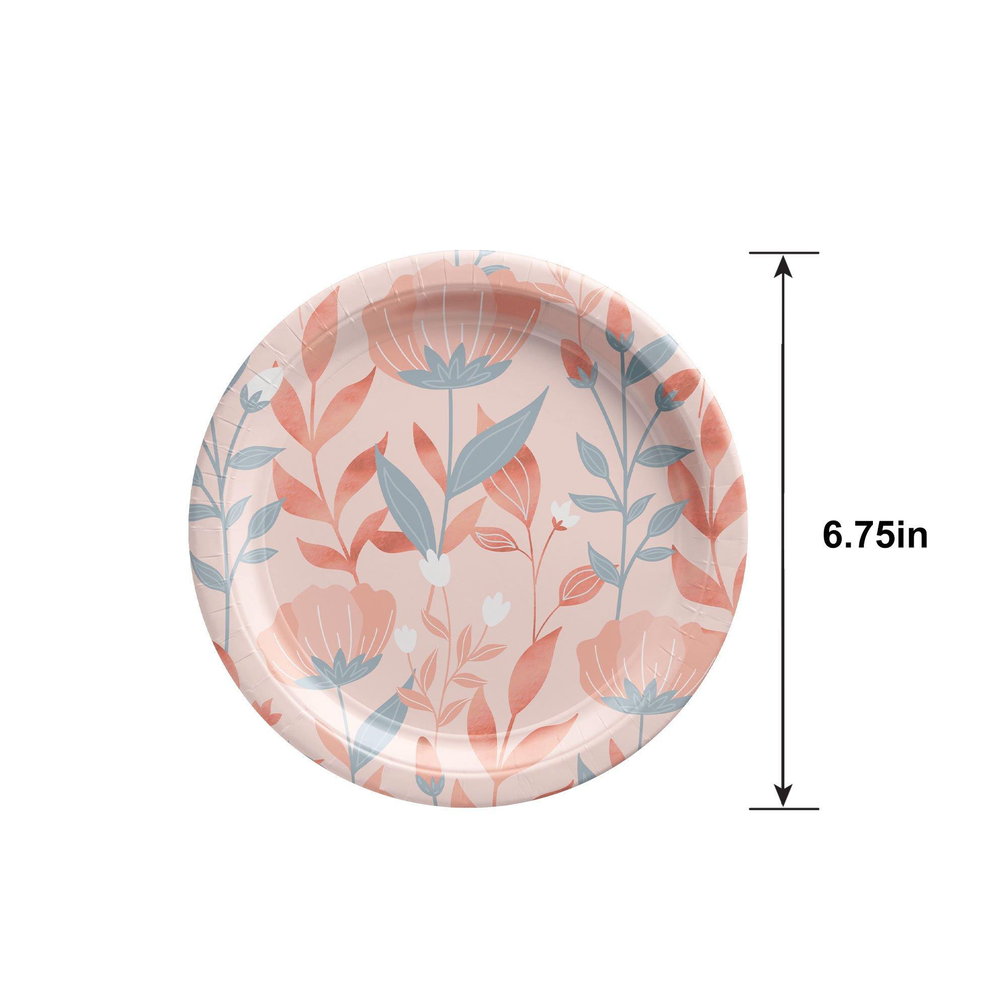 Metallic Rose Gold Floral Paper Dessert Plates, 6.75in, 20ct