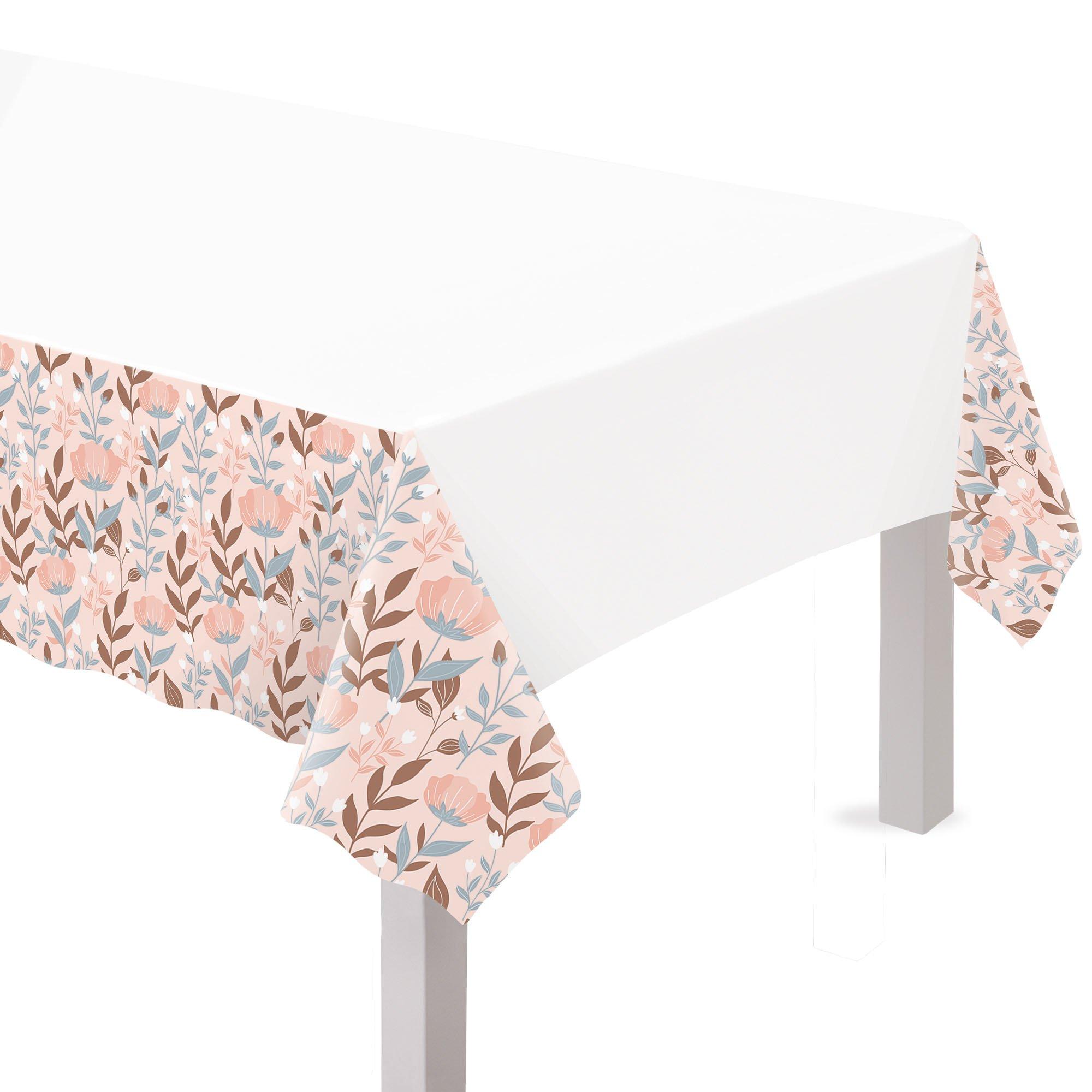 Metallic Rose Gold Floral Plastic Table Cover, 54in x 102in Party City