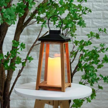 Metal & Wood Lantern with Flickering LED Candle, 6in x 14in | Party