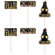 New Year's Eve Cardstock & Wood Centerpiece Picks, 6pc - Colorful Confetti