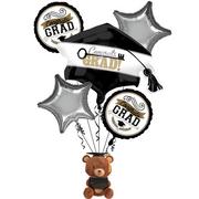Achievement is Key Graduation Foil Balloon Bouquet, 5pc, with Plush Bear Balloon Weight & Card Holder