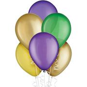 15ct, 11in, Mardi Gras 5-Color Mix Latex Balloons - Purples, Green & Golds